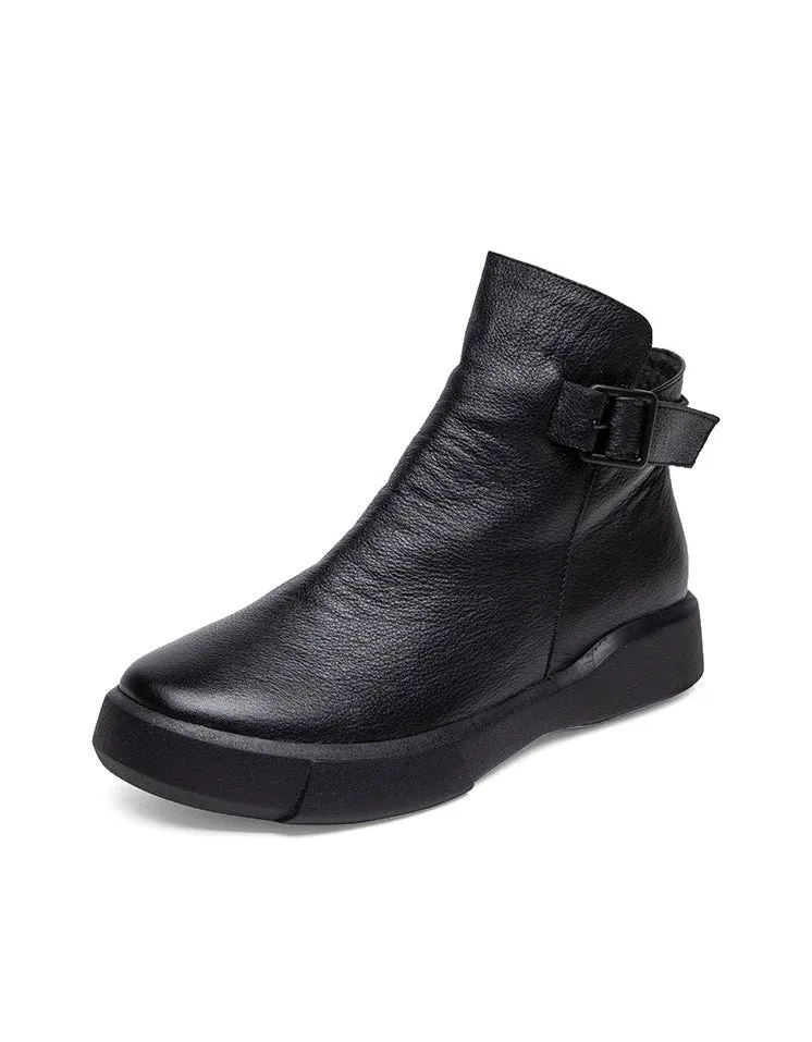 Women's Retro Leather Black Ankle Boots 35-42