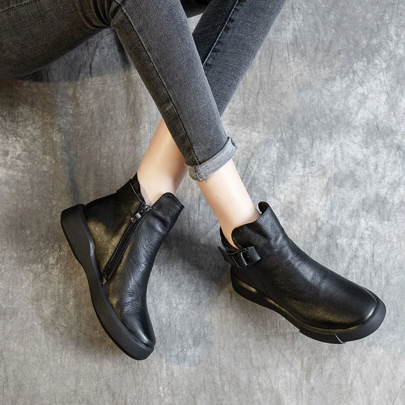 Women's Retro Leather Black Ankle Boots 35-42