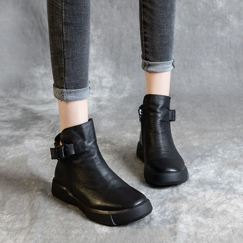 Women's Retro Leather Black Ankle Boots 35-42