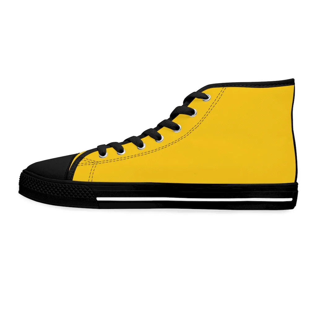 Yellow Color Ladies' High Tops, Solid Color Best Women's High Top Sneakers (US Size: 5.5-12)