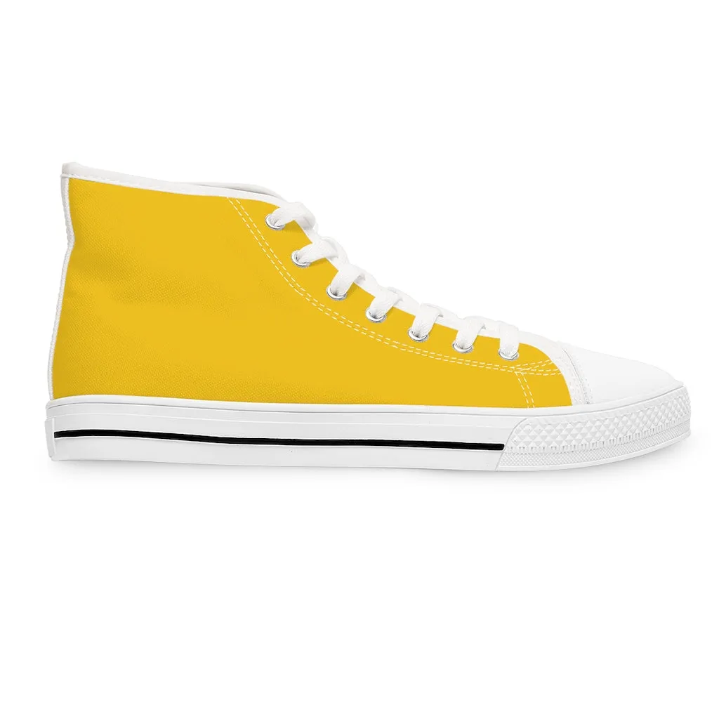 Yellow Color Ladies' High Tops, Solid Color Best Women's High Top Sneakers (US Size: 5.5-12)